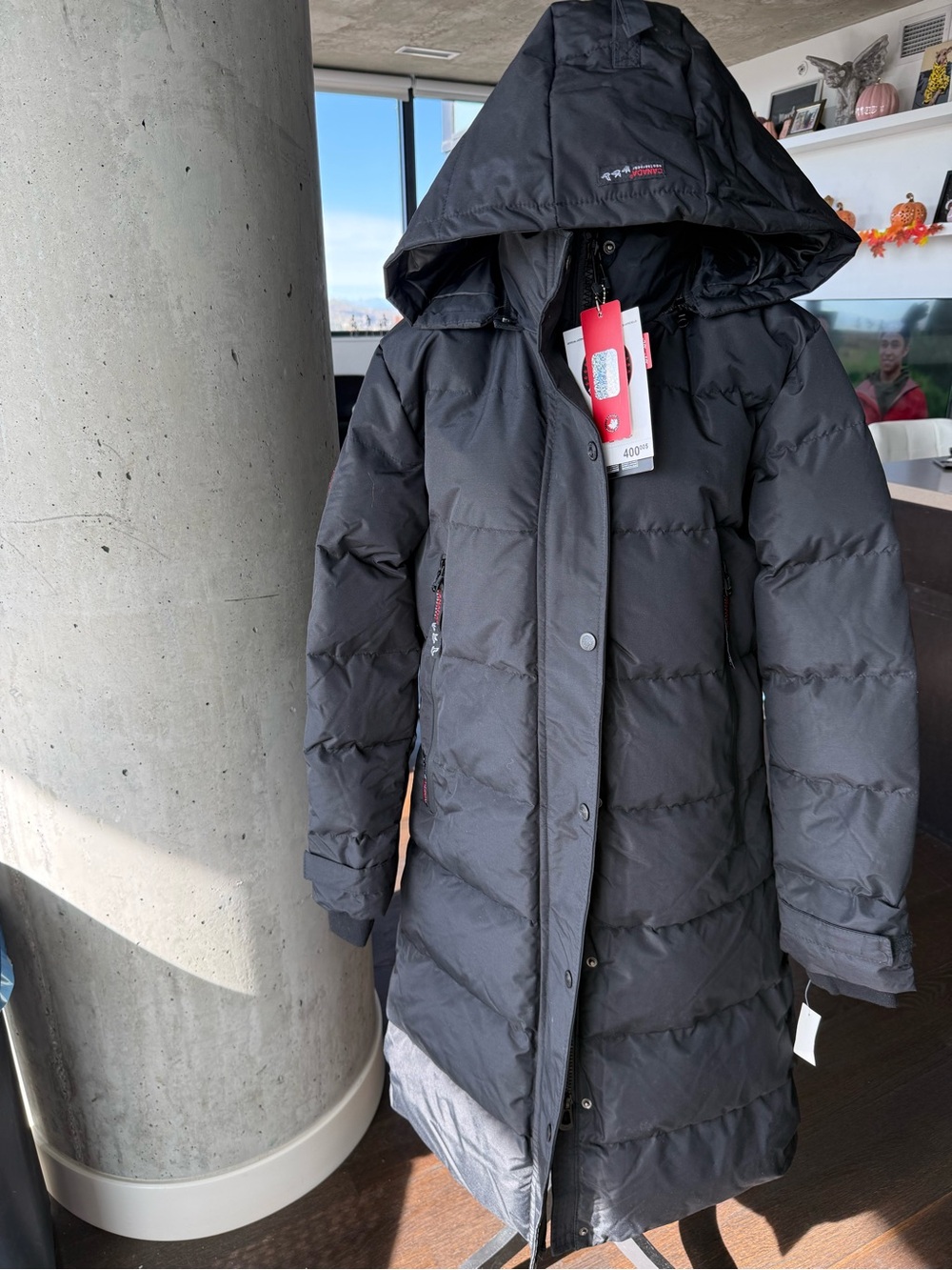 Long Black Women's Puffer Coat with Hood - (unspecified)